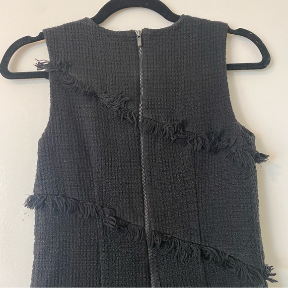 Ann Taylor black tweed boucle fringe black shift dress petite - Picture 3 of 8
